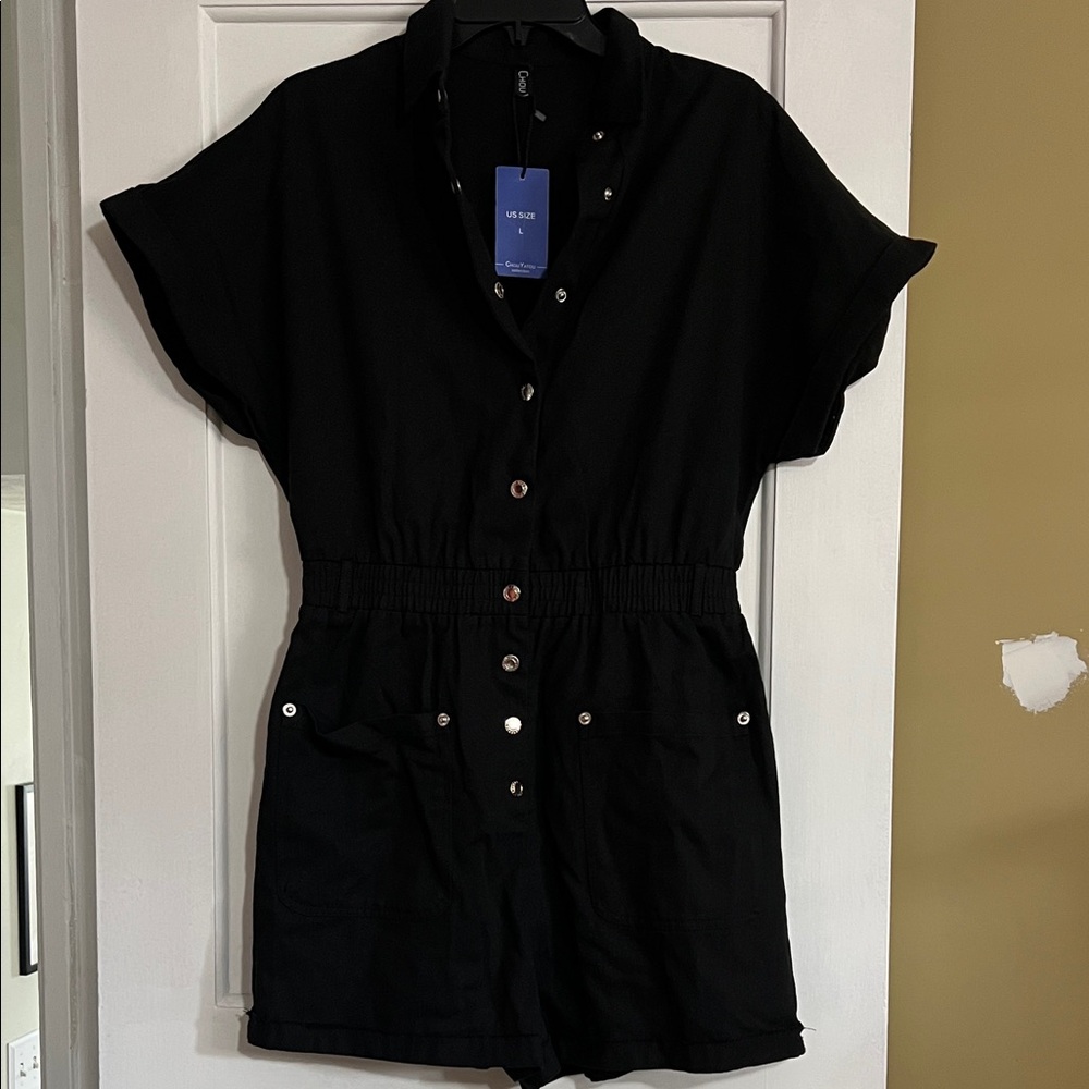 Black Button-Up Romper